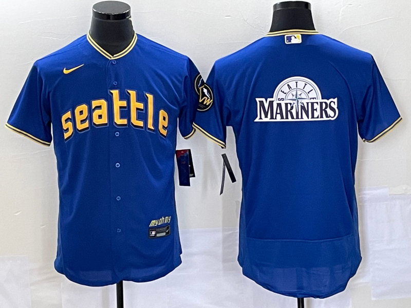 Men's Seattle Mariners Royal Team Big Logo 2023 City Connect Flex Base Stitched Jersey Men's Seattle Mariners Royal Team Big Logo 2023 City Connect Flex Base Stitched Jersey